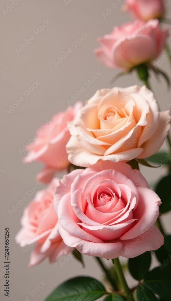 Pastel pink and peach roses, delicate blooms, elegant arrangement , buds, image, gentle Pastel pink and peach roses, delicate blooms, elegant arrangement , buds, image, gentle
