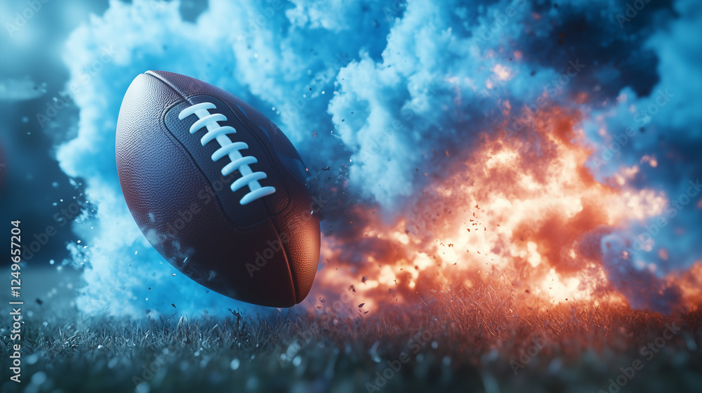 American football with smoke, action shot with motion American football with smoke, action shot with motion