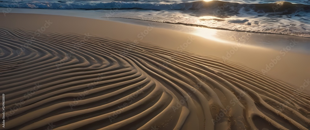 Naklejka premium An expressive closeup of patterns formed in ocean sand by retreating waves celebrating the transient artistry of nature