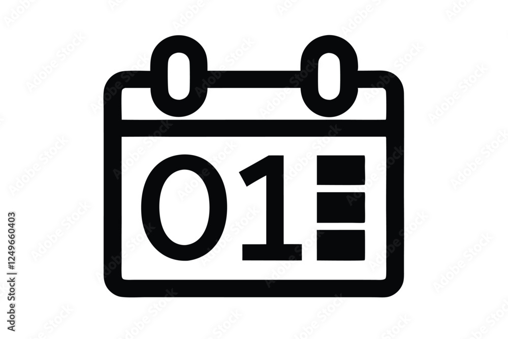 Minimalist calendar icon with bold numbers for the date on a white background Minimalist calendar icon with bold numbers for the date on a white background