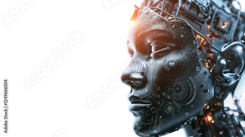 A woman's face is shown with a lot of wires and circuitry photo
