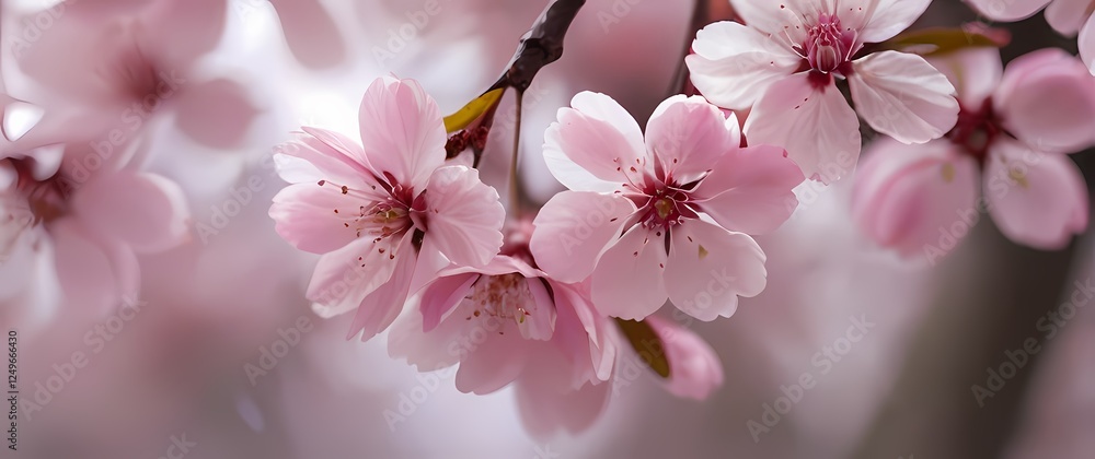 An enchanting closeup of delicate pink cherry blossoms against a soft blurred background showcasing viewers the beauty of fleeting moments An enchanting closeup of delicate pink cherry blossoms against a soft blurred background showcasing viewers the beauty of fleeting moments