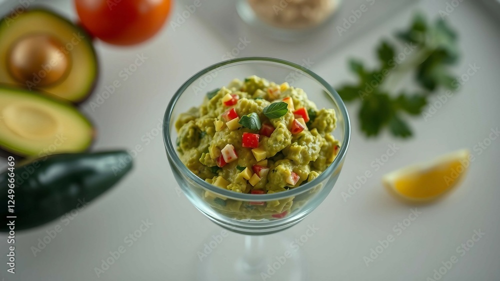 A bowl with guacamole is shown in isolation on a transparent background viewed from above A bowl with guacamole is shown in isolation on a transparent background viewed from above