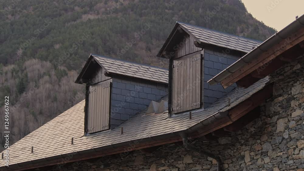 Mountain Architecture, with Slate Roofs and Stone Walls, blends cultural heritage and craftsmanship Mountain Architecture, with Slate Roofs and Stone Walls, blends cultural heritage and craftsmanship