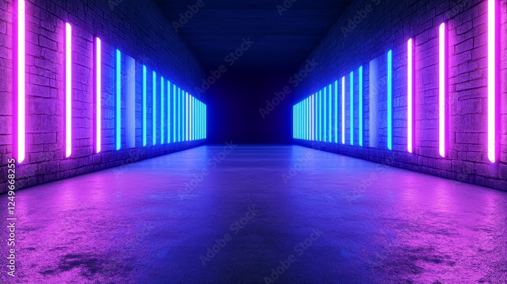 Modern Neon Lighted Corridor with Urban Style - A striking modern corridor illuminated with vibrant neon lights creating an immersive atmosphere Modern Neon Lighted Corridor with Urban Style - A striking modern corridor illuminated with vibrant neon lights creating an immersive atmosphere