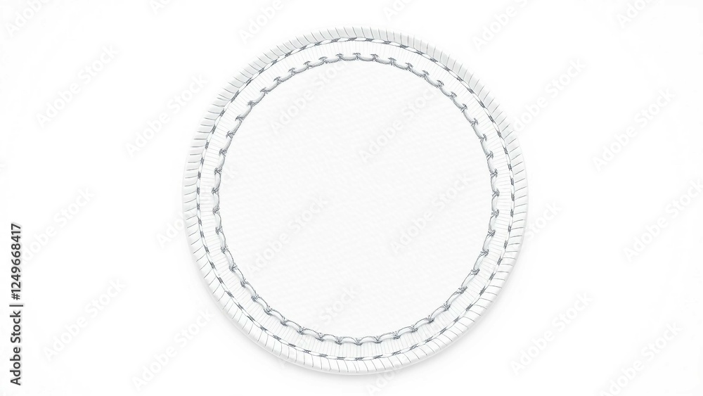A standalone rounded embroidered patch blank mockup featuring distinct circular stitches on a plain A standalone rounded embroidered patch blank mockup featuring distinct circular stitches on a plain