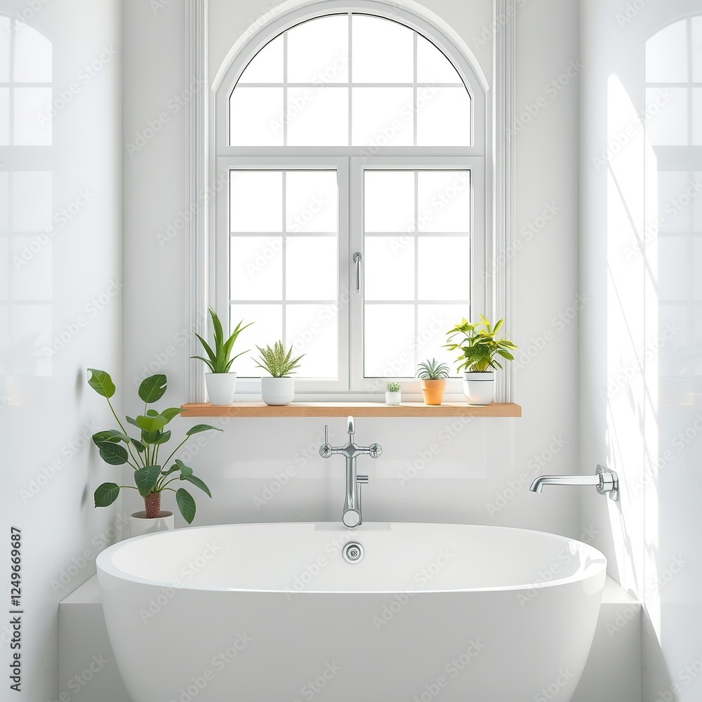 Tranquil Sanctuary: Bathroom Oasis with Verdant Windowsill Tranquil Sanctuary: Bathroom Oasis with Verdant Windowsill