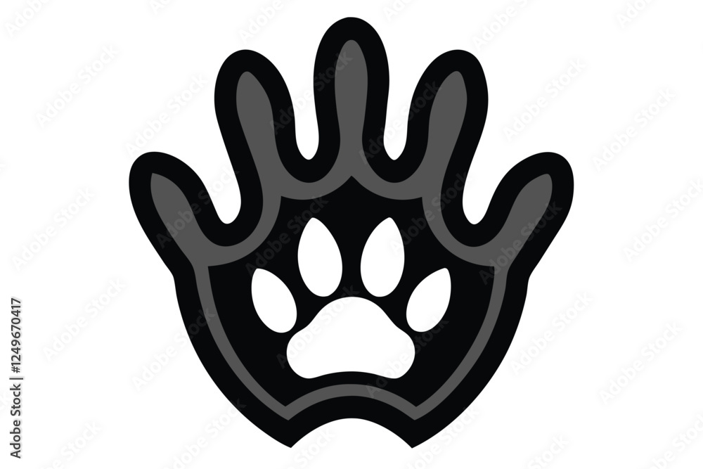 Stylized cartoon handprint icon with bold outlines on a white background Stylized cartoon handprint icon with bold outlines on a white background