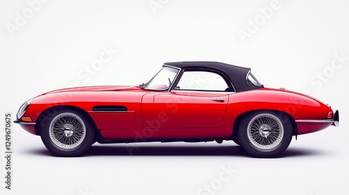 Old red convertible car isolated on white background.