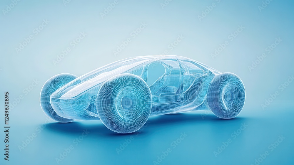Naklejka premium Wireframe of futuristic car concept with blue background. Stock photograph