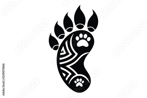 Tribal-style footprint icon with artistic patterns on a white background