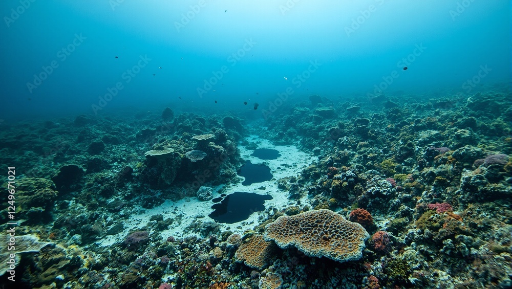 Fototapeta premium Dramatic scene of an oil spill destroying a colorful coral reef showcasing the impact of environmental pollution on marine ecosystems