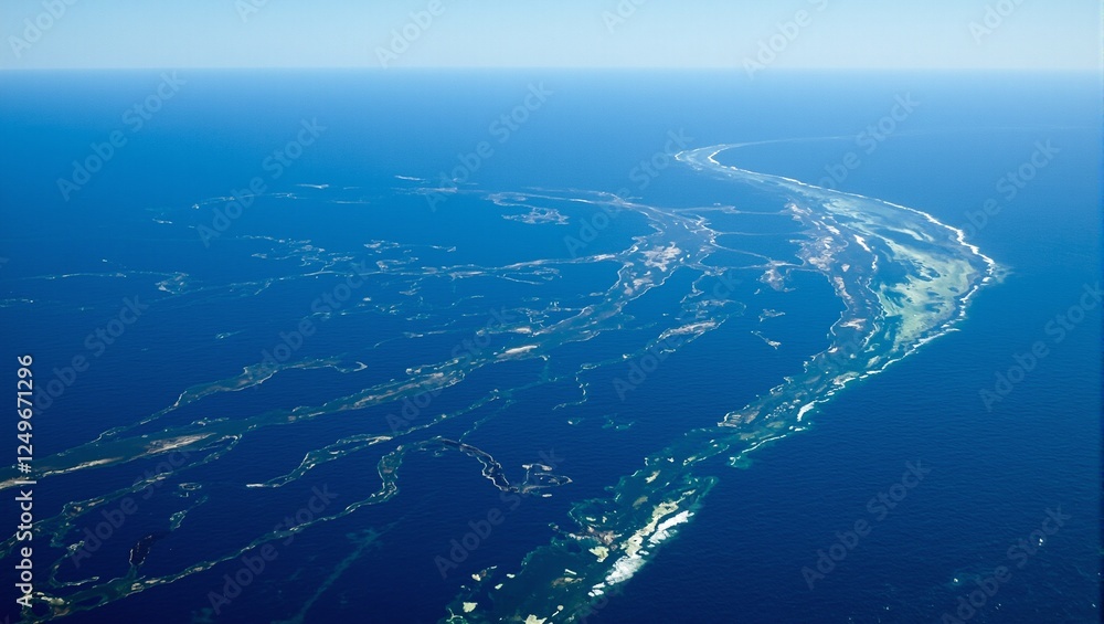 Environmental disaster oil slick spreading in the blue ocean dark streaks stretching towards the horizon Environmental disaster oil slick spreading in the blue ocean dark streaks stretching towards the horizon