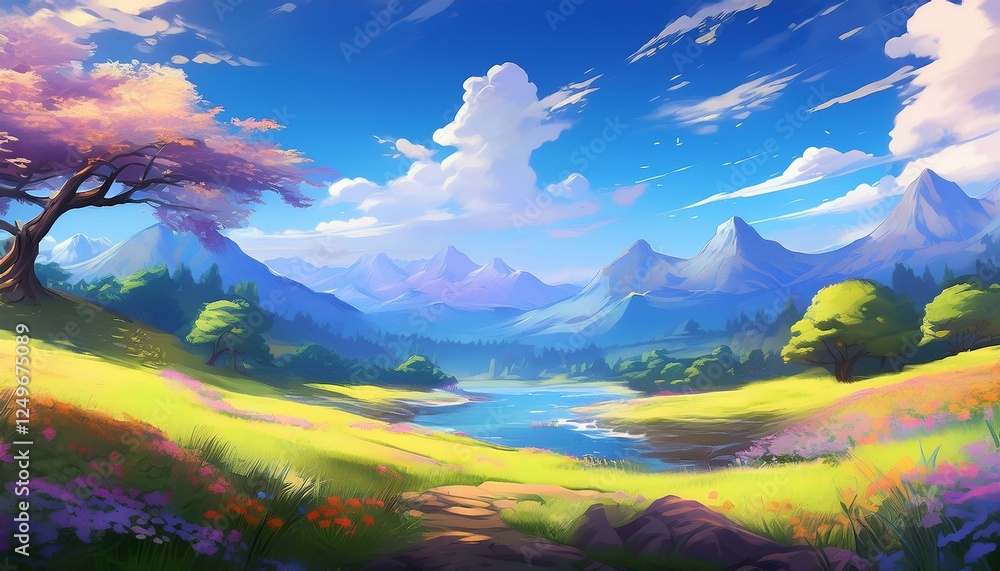 Fototapeta premium Beautiful anime natural scenery illustration