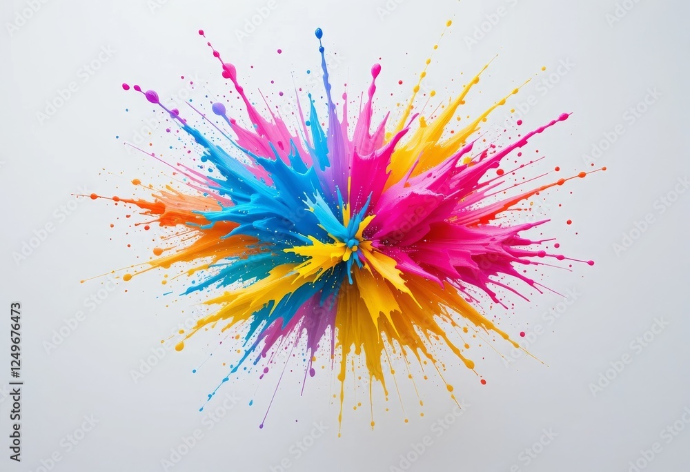 Vibrant splash of multicolored liquid captured in mid-air with a smooth reflective surface Generative AI