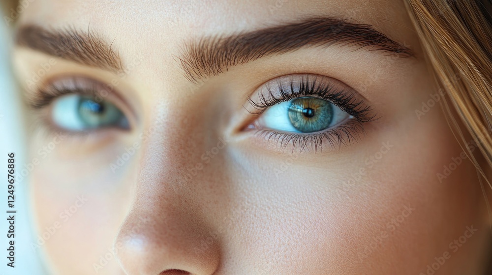 Naklejka premium Close up of a woman's blue eyes and eyebrows.