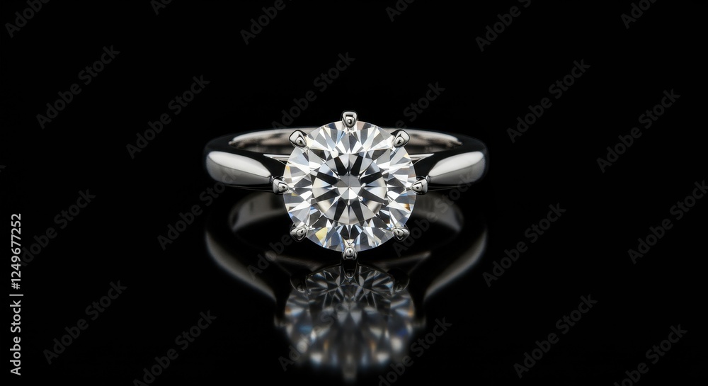 Fototapeta premium A striking solitaire engagement ring with a large round cut diamond in a platinum setting