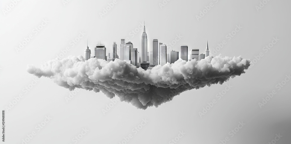 Fototapeta premium Abstract white cityscape featuring city building shapes on a white background with ample copy space