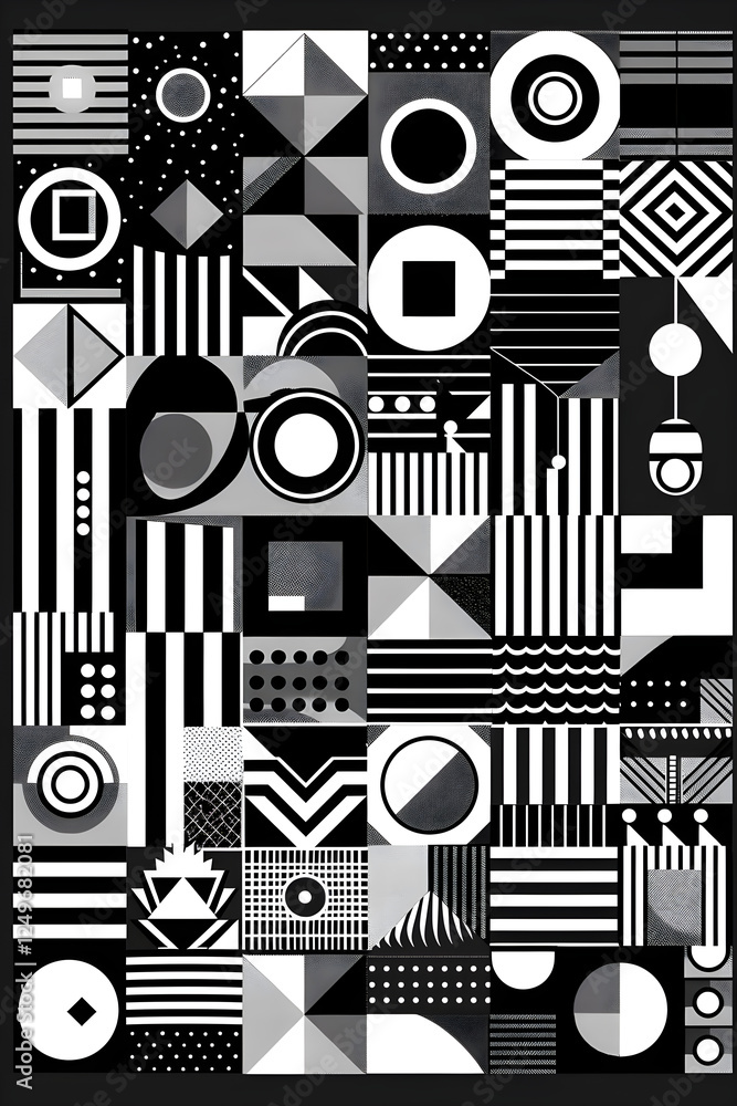 Monochrome Geometric Harmony: A Minimalist Symmetric Print Pattern with Depth and Texture Monochrome Geometric Harmony: A Minimalist Symmetric Print Pattern with Depth and Texture