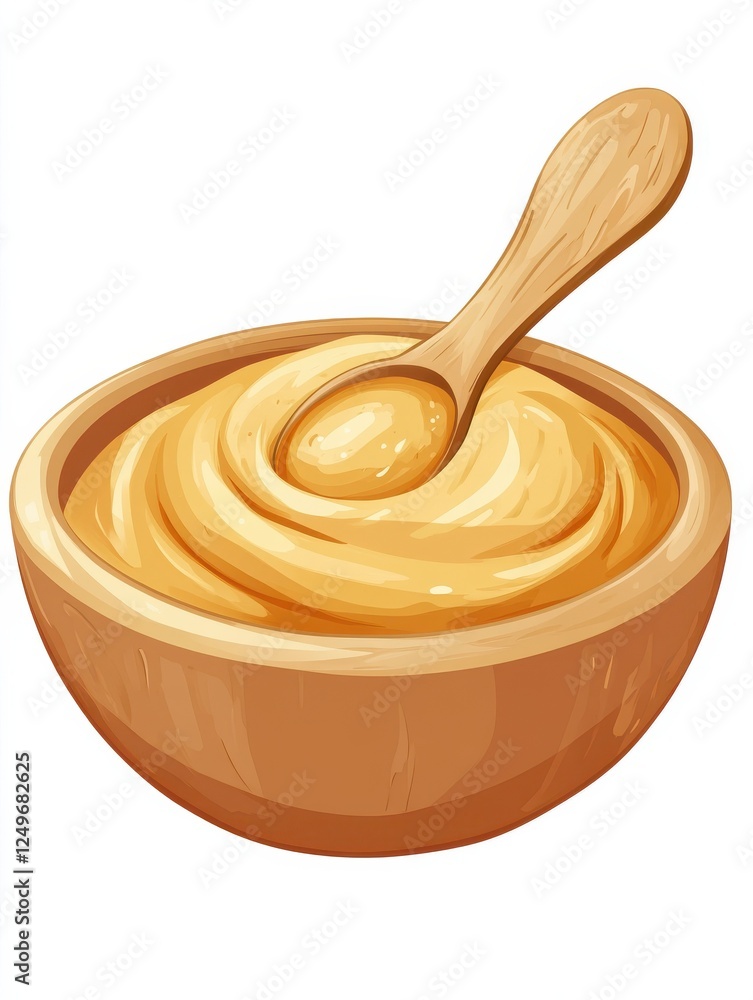 Tasty baby food in bowl and spoon isolated on white illustration Tasty baby food in bowl and spoon isolated on white illustration