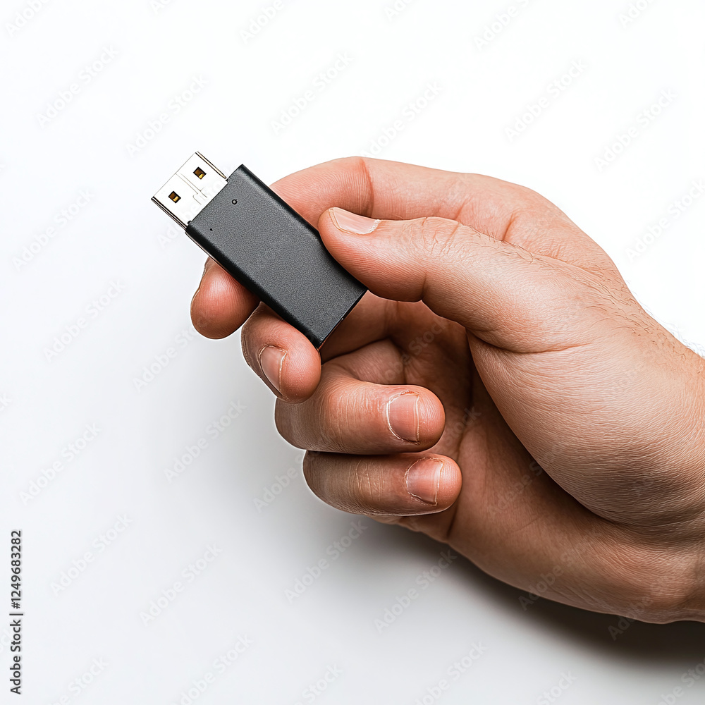 Man hand holding usb flash drive isolated on white background. Man hand holding usb flash drive isolated on white background.