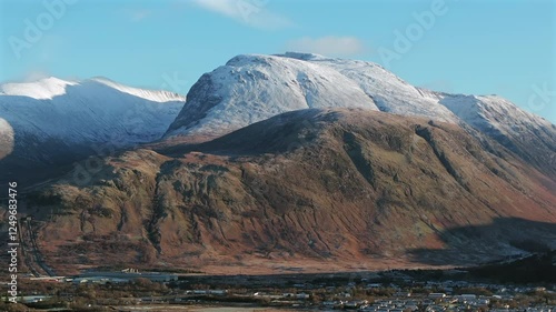 Snow capped Ben Nevis and Fort William, Highland region, Scotland, United Kingdom  photo