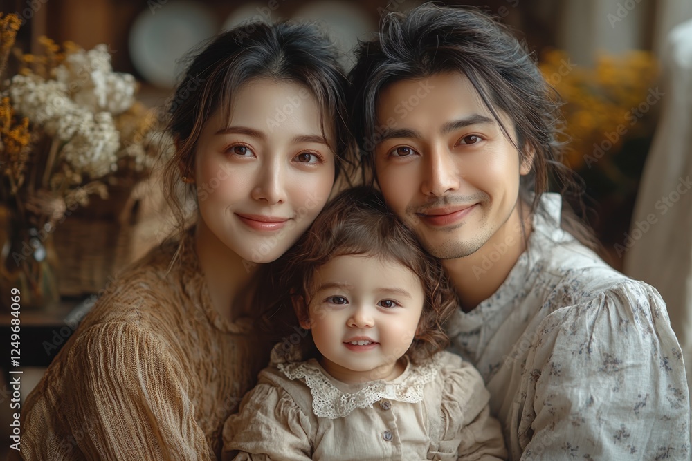 Happy family enjoying quality time together in a cozy indoor setting with flowers and warmth Happy family enjoying quality time together in a cozy indoor setting with flowers and warmth