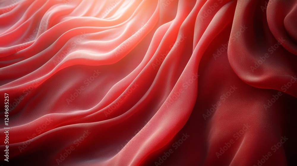Obraz premium Elegantly Flowing Red Silk Fabric with Subtle Lighting Effects: Abstract Waves of Luxury Textile Creating Soft Folds and Captivating Texture.