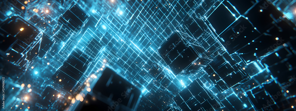 Obraz premium Dynamic Black Cubes Moving Through Digital Space