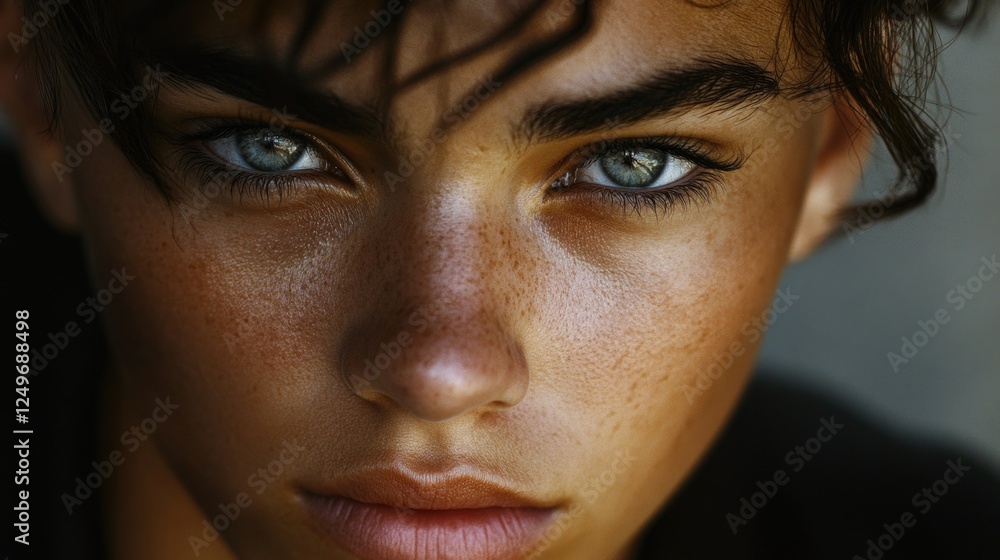 Close-up of a Young Man's Face with Beautiful Eyes Close-up of a Young Man's Face with Beautiful Eyes