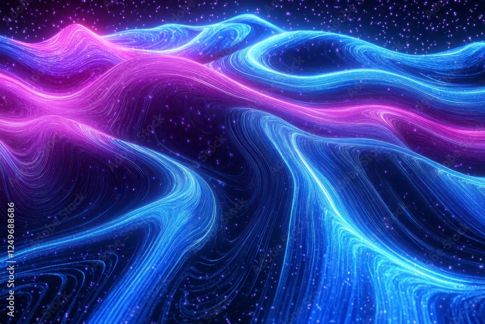Abstract Digital Landscape With Glowing Particles And Wavy Terrain Abstract Digital Landscape With Glowing Particles And Wavy Terrain