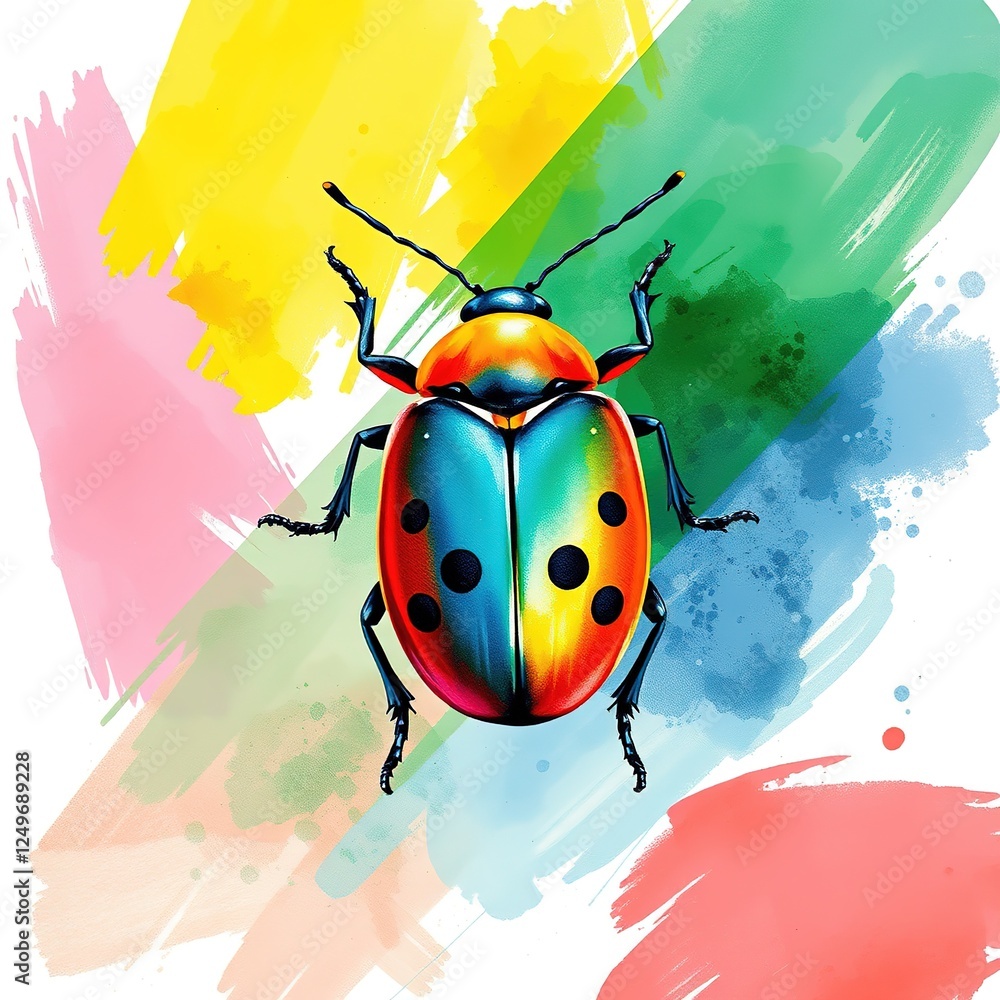 Fototapeta premium Watercolor Bug Brushstroke Art: A Splash of Color and Creativity