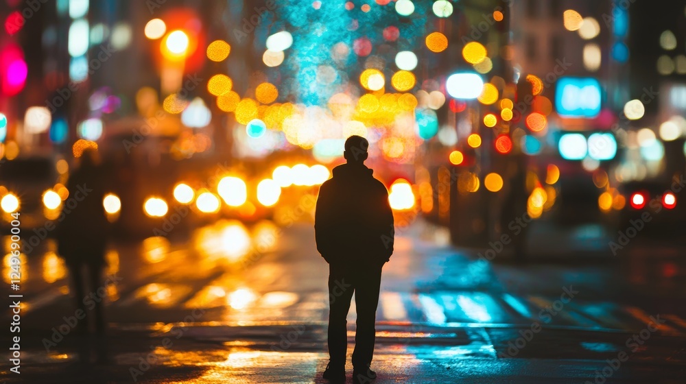 Solitary Figure in a City of Lights Solitary Figure in a City of Lights