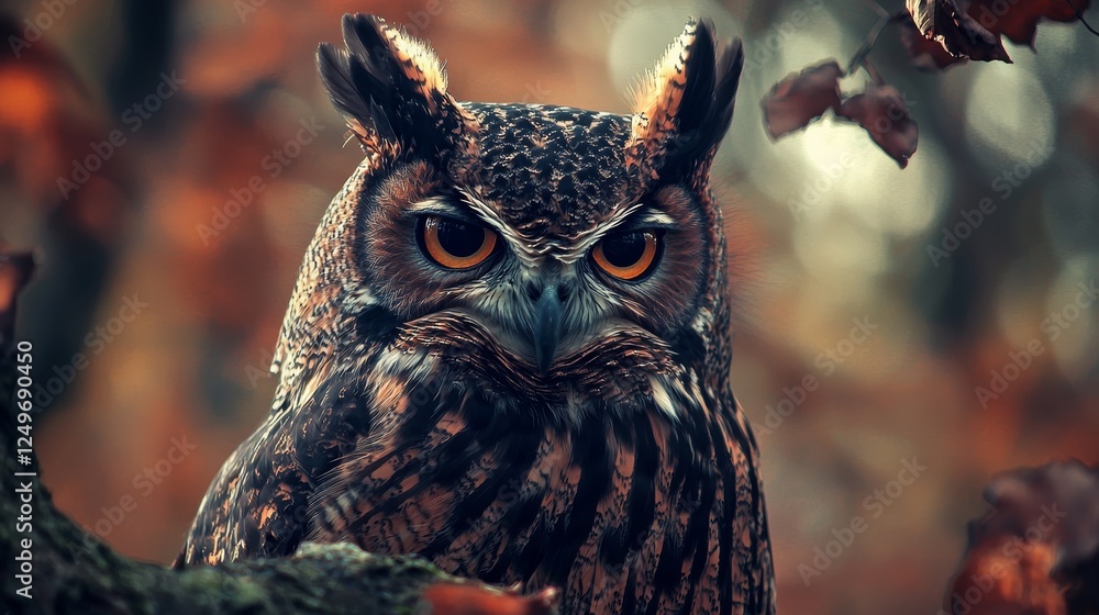 Majestic Owl in Autumnal Forest: A Portrait of Wisdom and Serenity Majestic Owl in Autumnal Forest: A Portrait of Wisdom and Serenity