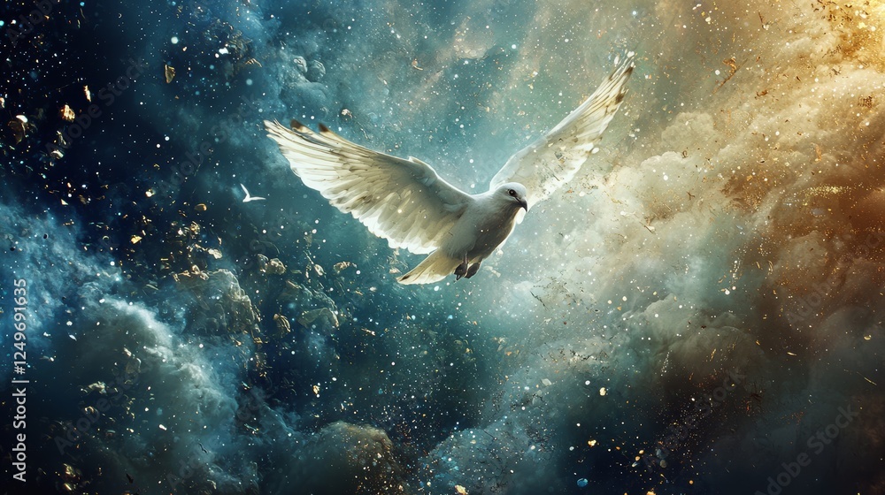 Fototapeta premium Celestial Dove: A Flight Through Cosmic Clouds