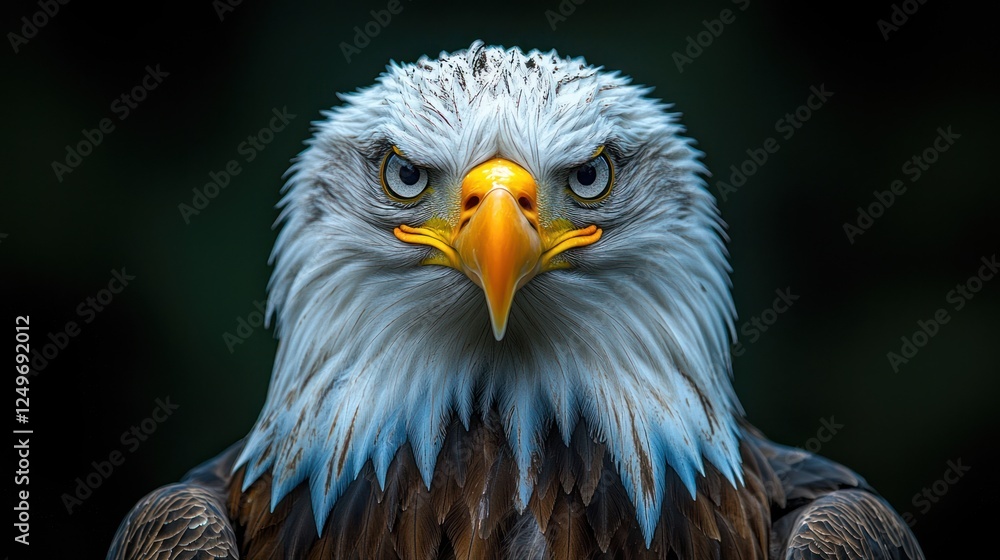 Close-up Bald Eagle Portrait in Dark Background Close-up Bald Eagle Portrait in Dark Background