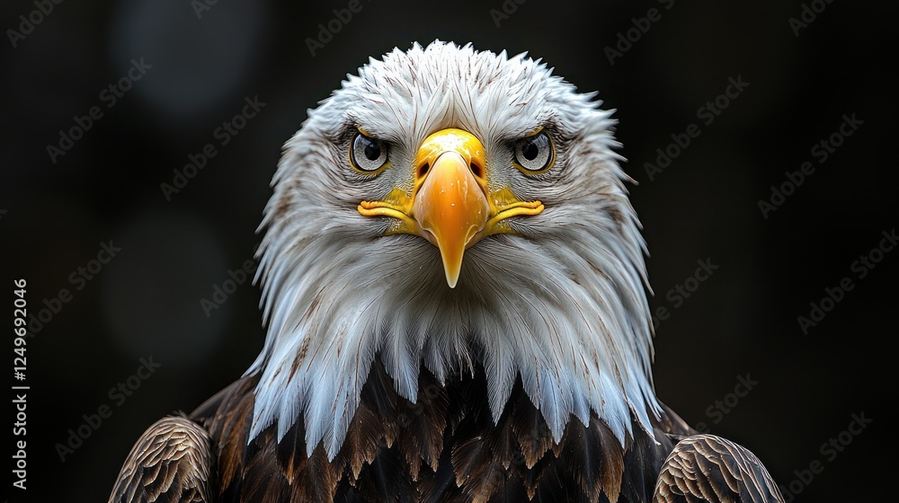 Close-up Bald Eagle, Powerful Gaze, Dark Background, Wildlife Close-up Bald Eagle, Powerful Gaze, Dark Background, Wildlife