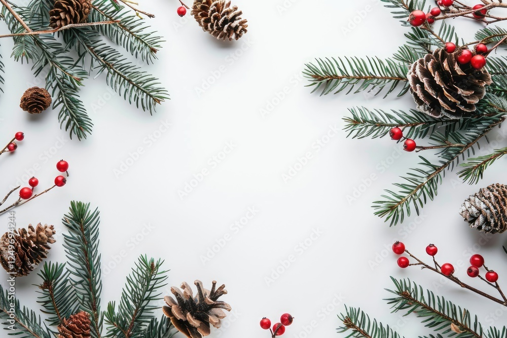 Festive Christmas arrangement featuring a tree on a white wooden backdrop for a flat lay top view copy space image Festive Christmas arrangement featuring a tree on a white wooden backdrop for a flat lay top view copy space image