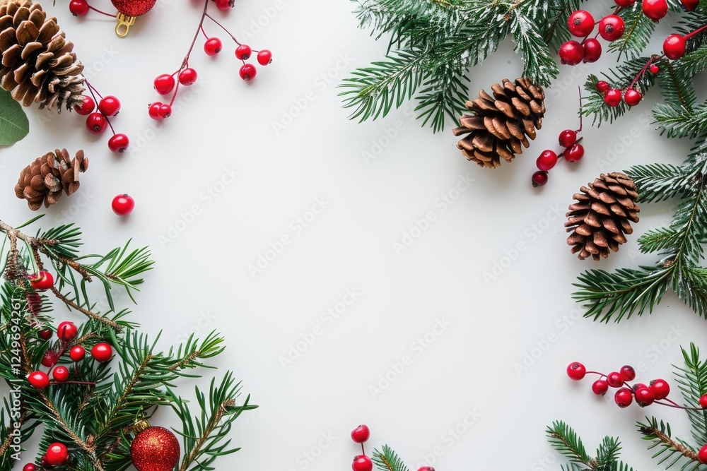 Festive Christmas arrangement featuring a tree on a white wooden backdrop for a flat lay top view copy space image Festive Christmas arrangement featuring a tree on a white wooden backdrop for a flat lay top view copy space image
