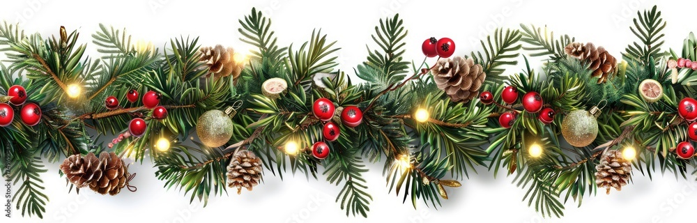 Fototapeta premium Embellish your home for the holiday season with a delightful Christmas garland adorned with ornaments, candy canes, and a festive touch of magic, creating a charming seasonal atmosphere