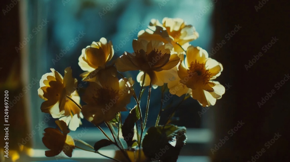 Fototapeta premium vase with flowers, blur background generative ai