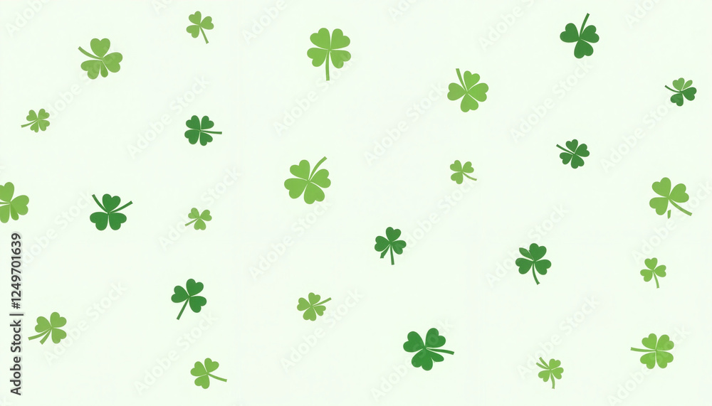 Green shamrocks scattered on light background Green shamrocks scattered on light background