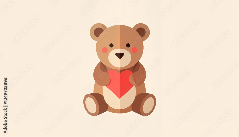 Obraz premium Cute teddy bear holding a heart on a light background