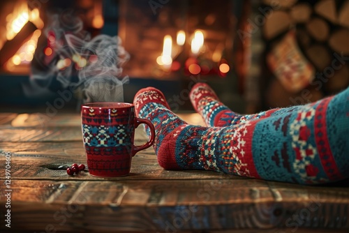 Wallpaper Mural Cozy winter evening by the fireplace with festive socks, a decorated Christmas tree, and a warm, glowing ambiance. Torontodigital.ca