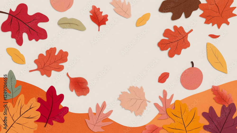 Colorful autumn leaves arranged on light background, creating seasonal vibe