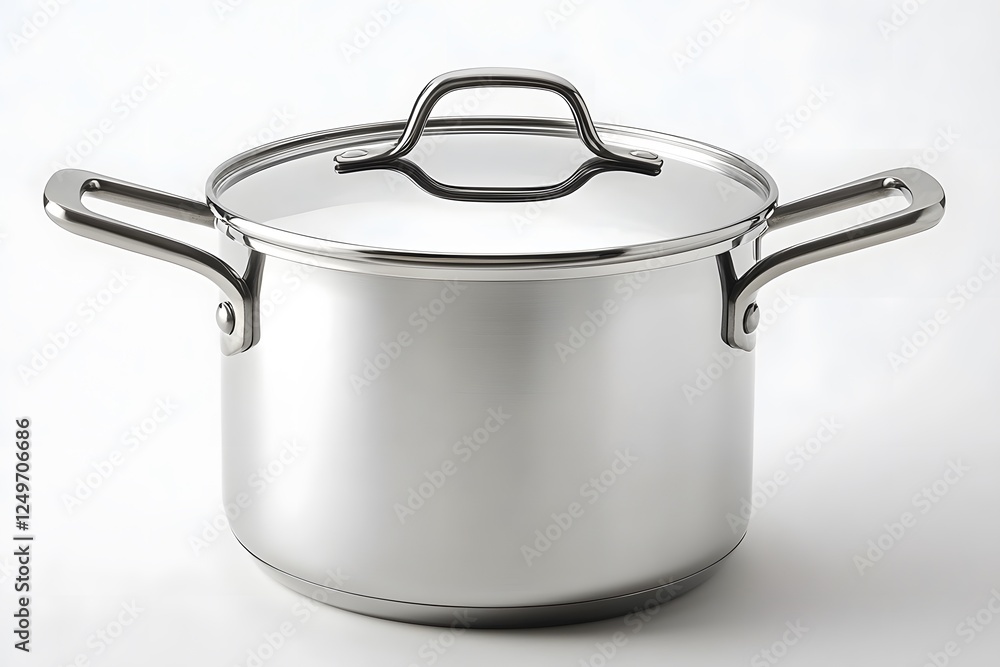 High-Quality Stainless Steel Stock Pot with Polished Finish and Ergonomic Handles on White Background High-Quality Stainless Steel Stock Pot with Polished Finish and Ergonomic Handles on White Background