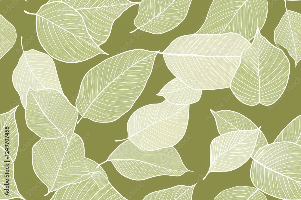Padrão contínuo (seamless pattern) de folhas estilizadas em tons de verde com linhas delicadas em branco, criado com IA generativa. Padrão contínuo (seamless pattern) de folhas estilizadas em tons de verde com linhas delicadas em branco, criado com IA generativa.