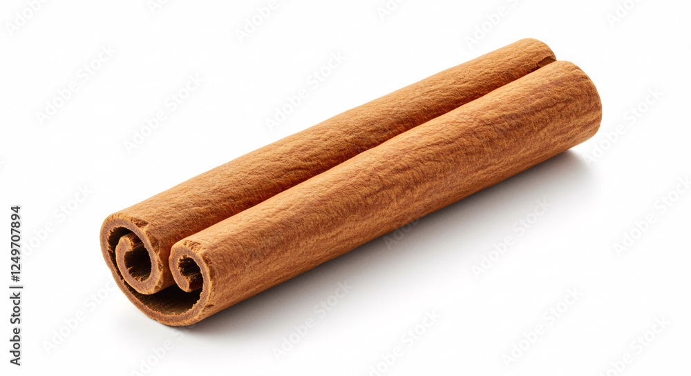 Cinnamon Stick: An elegant single cinnamon stick, exhibiting its signature rolled form and warm, inviting tones, invites a sense of culinary delight. Cinnamon Stick: An elegant single cinnamon stick, exhibiting its signature rolled form and warm, inviting tones, invites a sense of culinary delight.