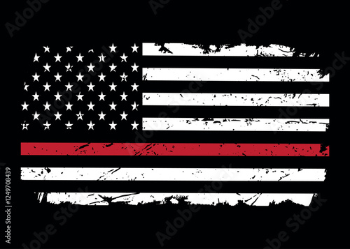 Grunge usa firefighters flag with thin red line