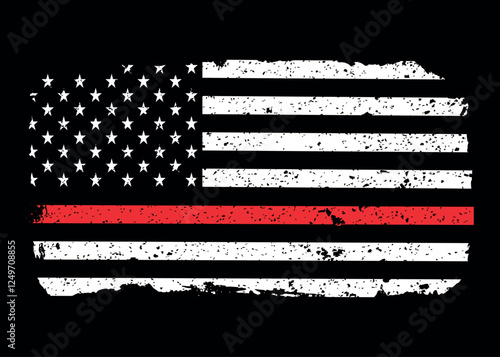 Distressed flag Thin Red Line American Flag Vector. Firefighter Support Symbol Flag.	